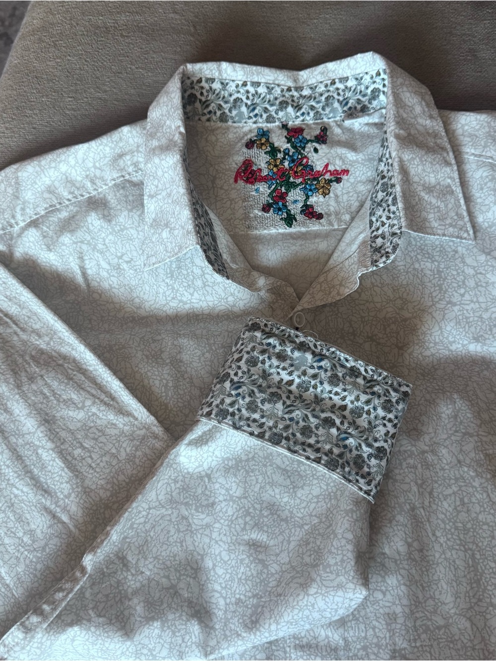 Robert Graham Armstrong Mens 2XL White Grey Spiderweb Button Up Flip Cuff Shirt